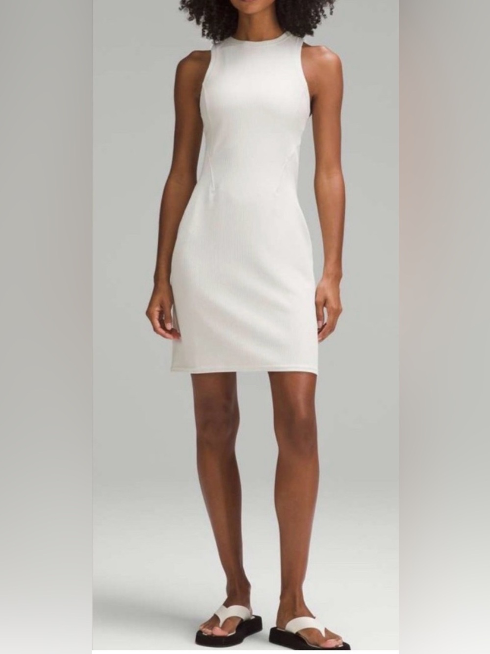 Sleeveless White Ribbed Bodycon Dress